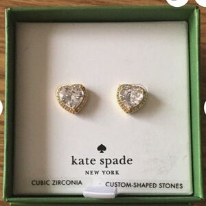 kate spade Gold Heart Shaped Earrings with Sparkling Stones
